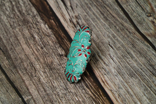 Turquoise Blue and Red Meenakari Ring - Neeta Boochra Jewellery