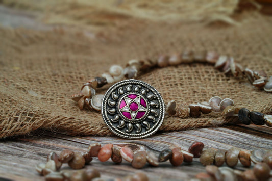 Paisley Pink Stone and Kundan Ring - Neeta Boochra Jewellery