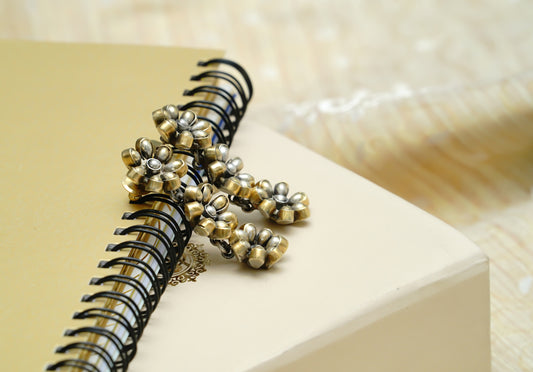 925 Silver Two Tone Floral Earrings - Neeta Boochra Jewellery