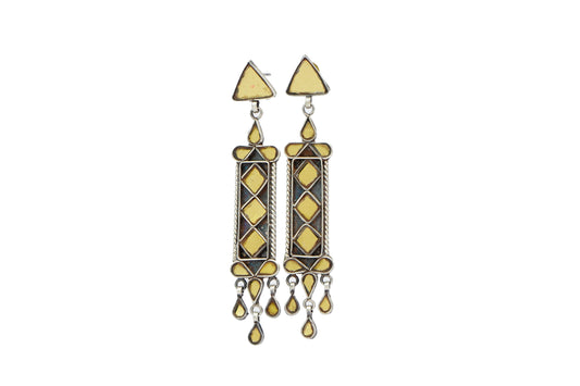 Silver Earrings with Yellow Glass - Neeta Boochra Jewellery