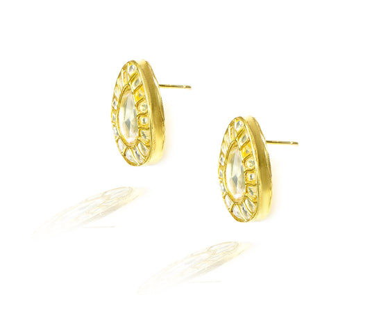 925 Silver Gold Plated White Kundan Paan Studs