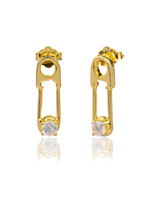Modern Pin-Shaped Rainbow Moonstone Studs