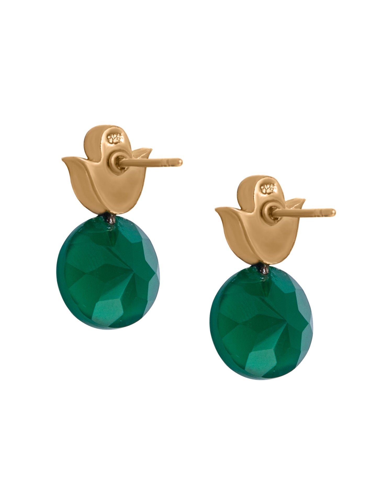 925 Sterling Silver Kundan Floral Studs with Green Onyx
