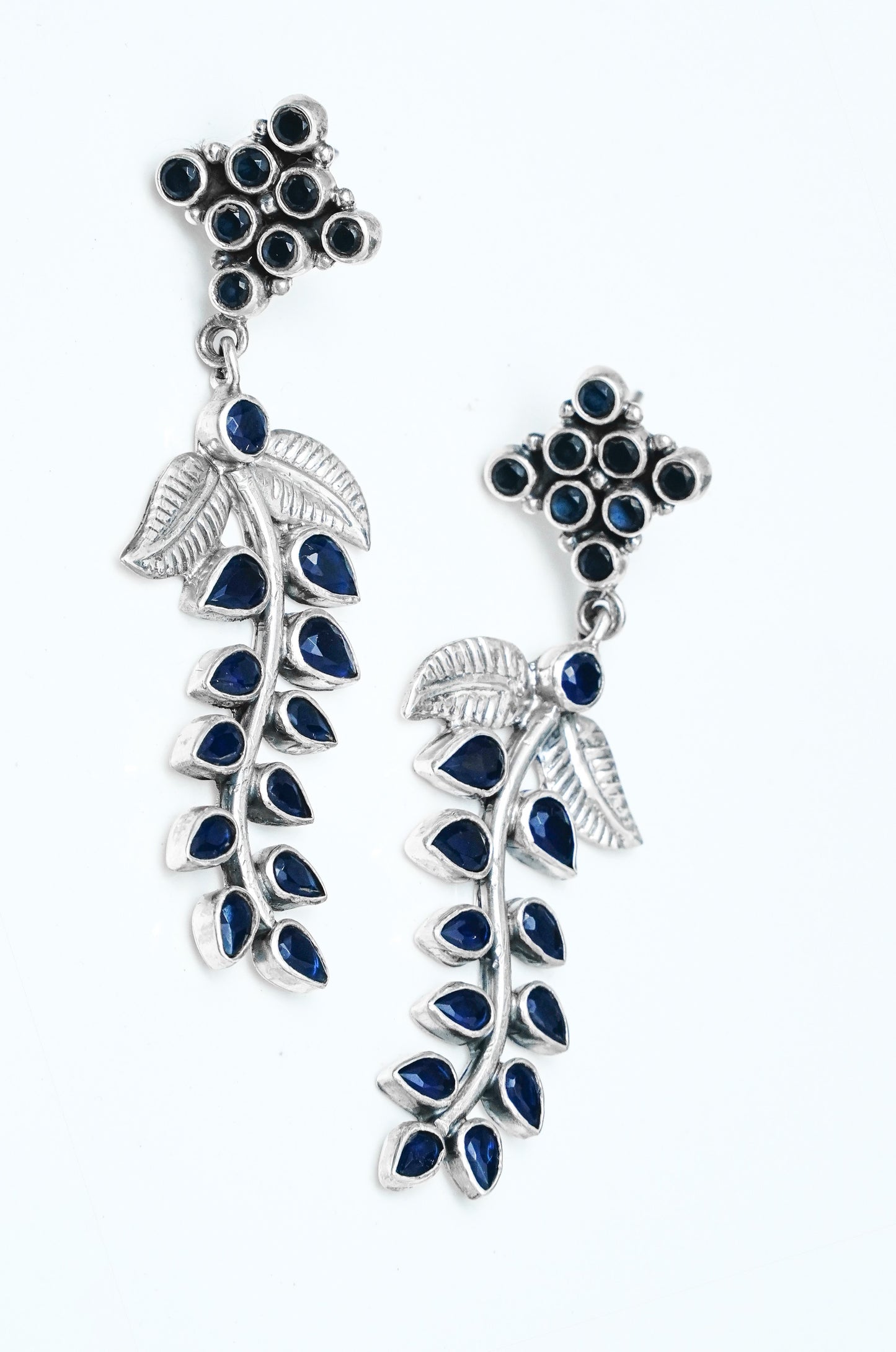 925 Silver Leaf Earrings with Blue Lapis - Neeta Boochra Jewellery