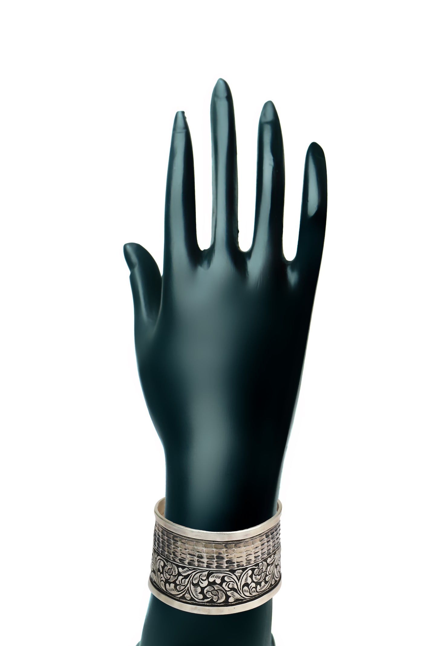 Silver Oxidized Cuff with Chitai Work - Neeta Boochra Jewellery