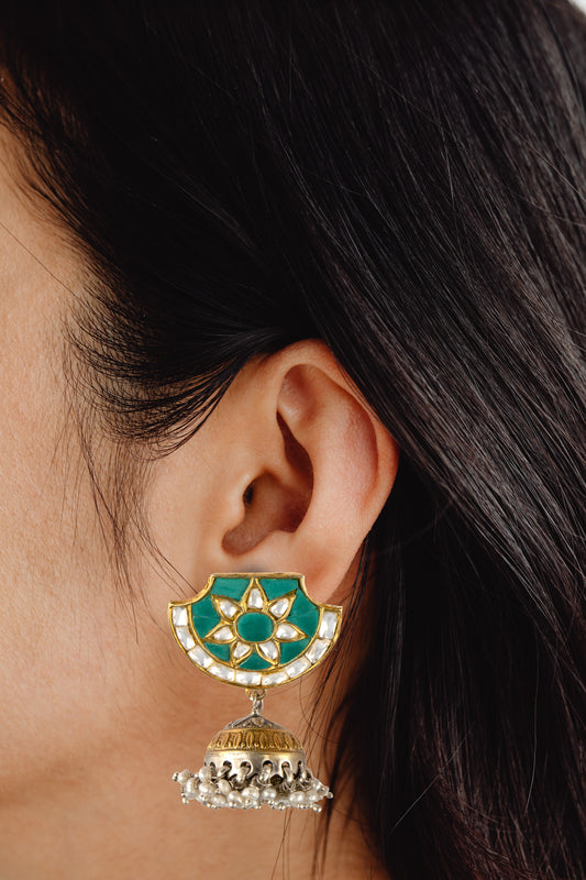 925 Sterling Silver Turquoise Chaand Kundan Jhumki