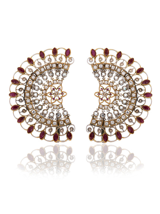 925 Sterling Silver Gold Plated Ruby Earringss/Ear Cuffs