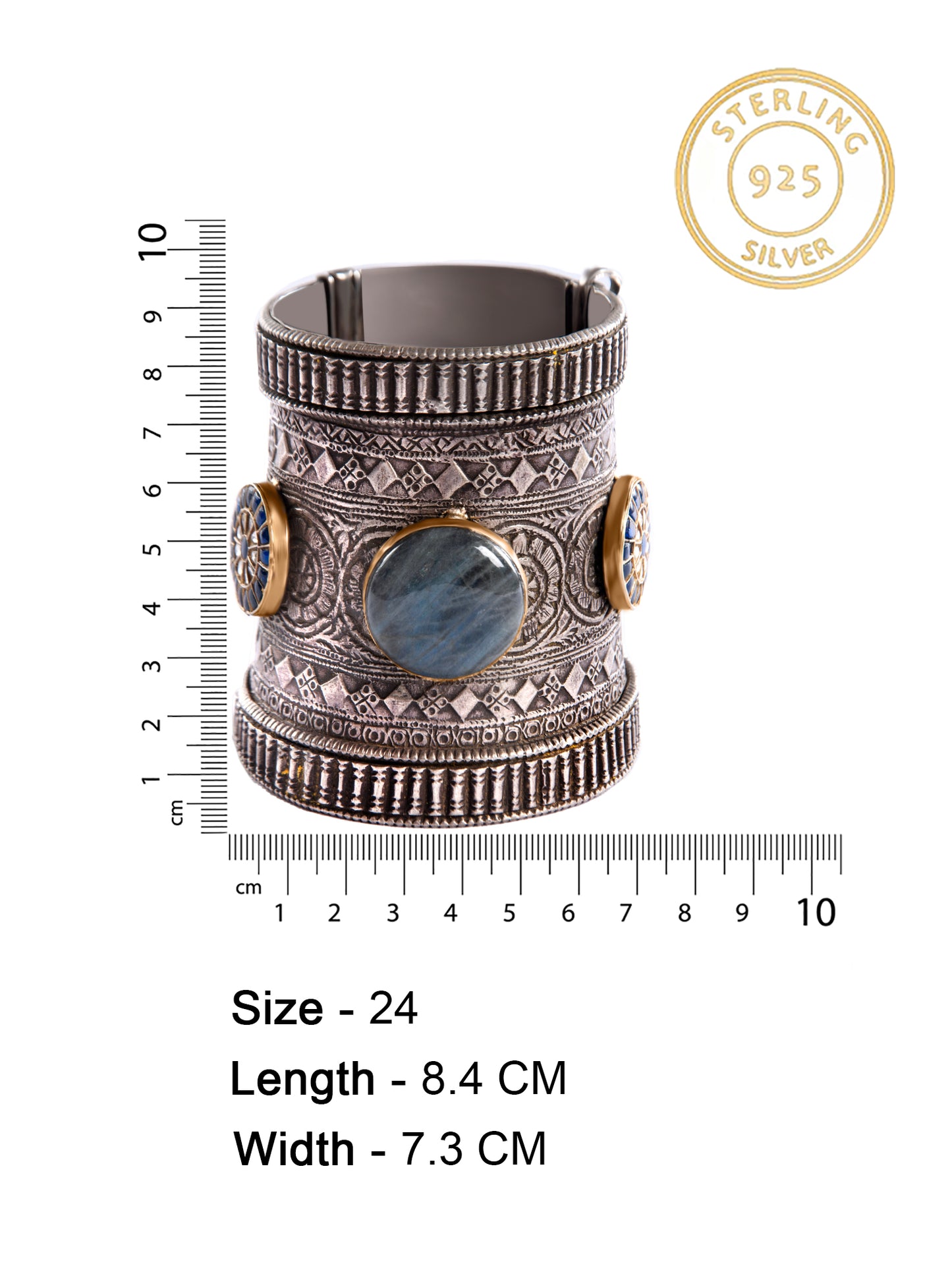 925 Sterling Silver Gemstone Bangle With Kundan