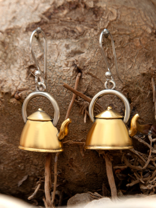925 Sterling Silver 22K Gold Plated Kettle Dangler Earrings