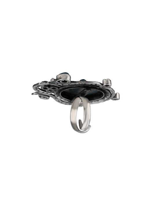 Dotted Adjustable Ring with Blue Lapis and Pearl