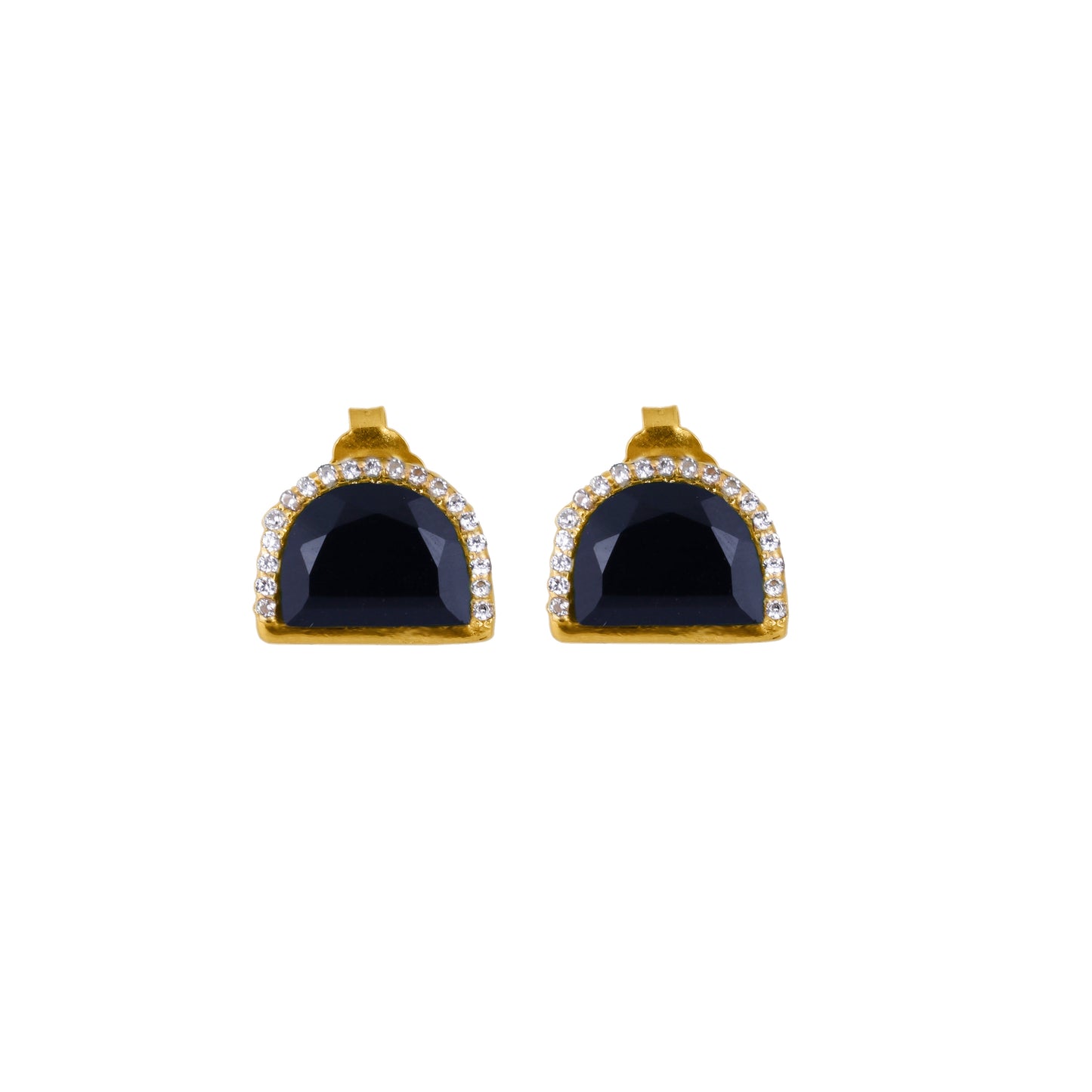 925 Silver Gold Plated Black Onyx Studs - Neeta Boochra Jewellery