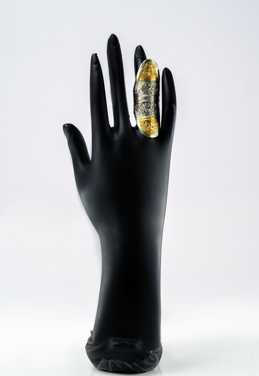 Two-Toned Long Floral Carving Ring - Neeta Boochra Jewellery