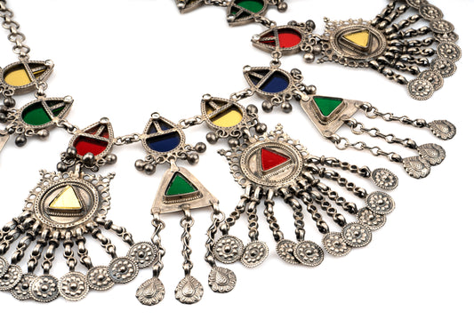 925 Sterling Silver Oxidized Multicolored Glass Necklace