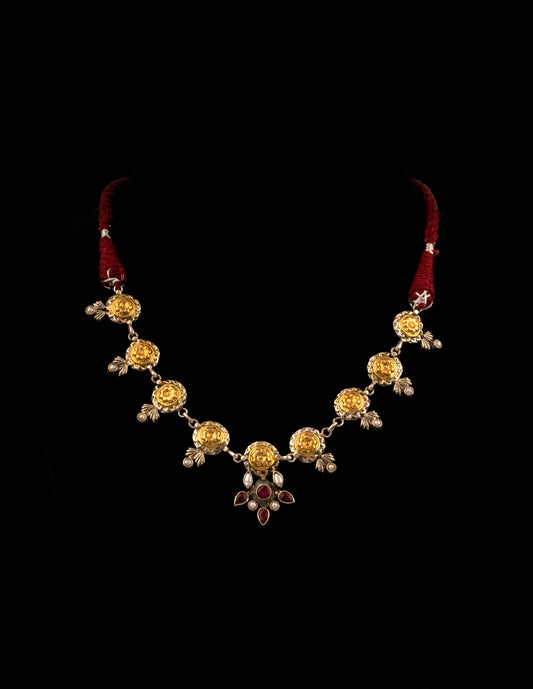 925 Sterling Silver Two Tone Necklace with Ruby