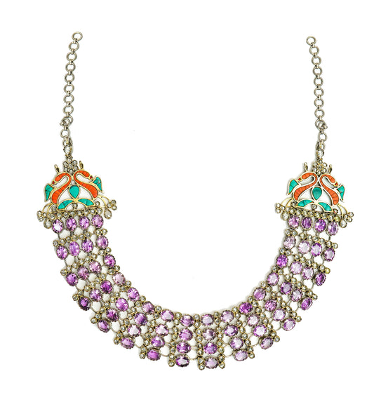 925 Silver Statement Necklace with Amethyst Gemstone - Neeta Boochra Jewellery
