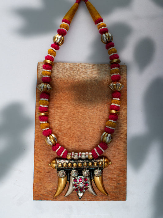 925 Sterling Silver Two Tone 22K Gold Plated Necklace with Kundan Motif