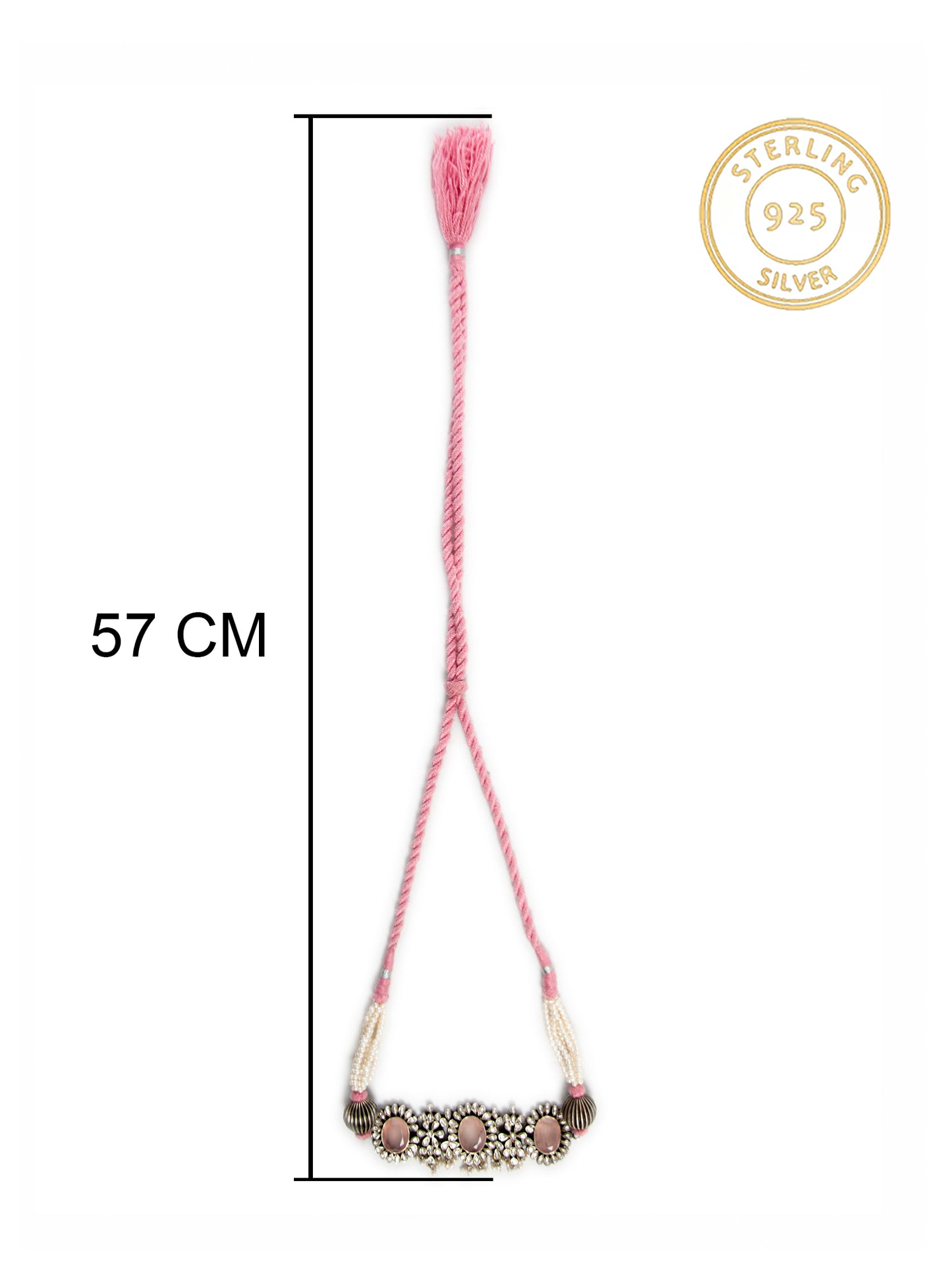 Silver Rose Quartz Kundan Choker with Pearl