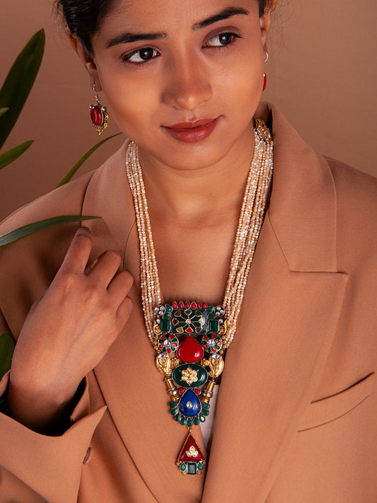 Svarnam Fusion Statement Necklace with Natural Stones