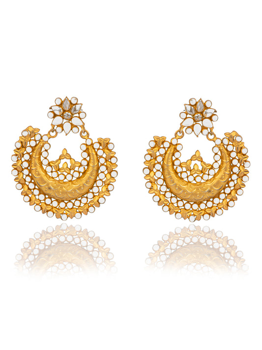 925 Sterling Silver Gold Plated Chaand Earrings with Checkers