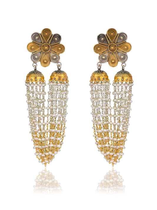 925 Sterling Silver Two Tone Double Jhumki Fusion Earringss