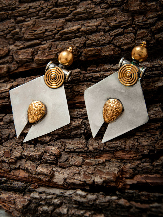 925 Sterling Silver Two Tone Statement Earrings
