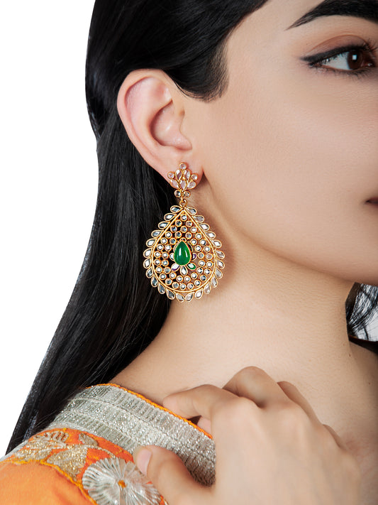 925 Sterling Silver 22K Gold Plated Checker Crystal Earrings with Green Onyx