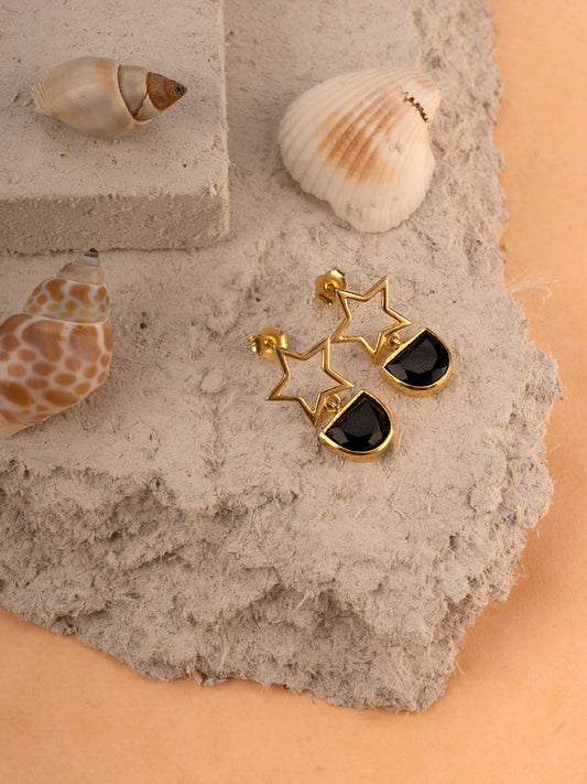 Gold Plated Star Studs with Black Onyx