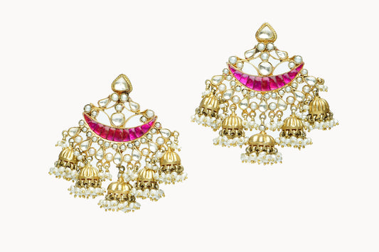 925 Silver Gold Plated Signature Fusion Jhumki Chandbali Earrings - Neeta Boochra Jewellery