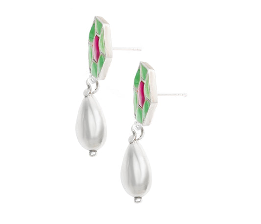 925 Silver Pink and Blue Signature Chandbali with Drop - Neeta Boochra Jewellery