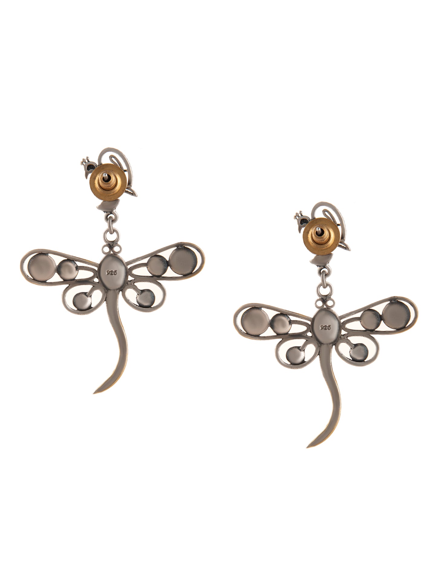 925 Sterling Silver Two Tone Butterfly Earrings