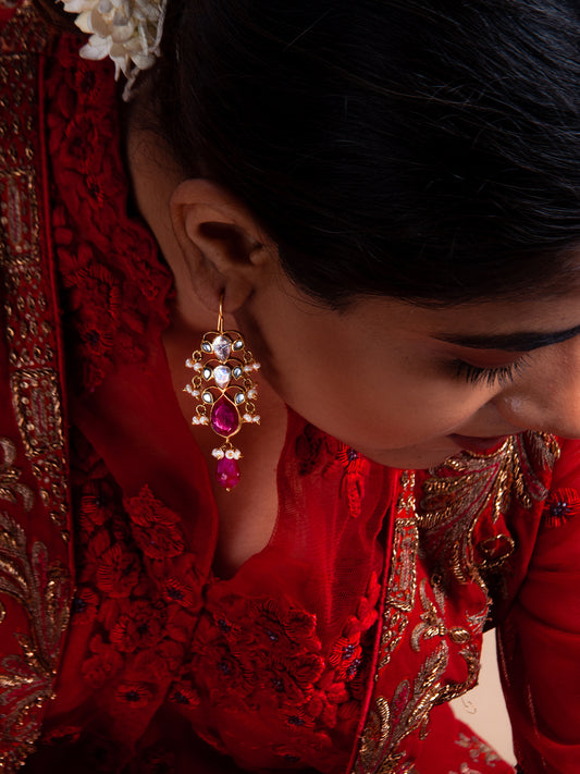 Svarnam Moissanite Ruby Danglers
