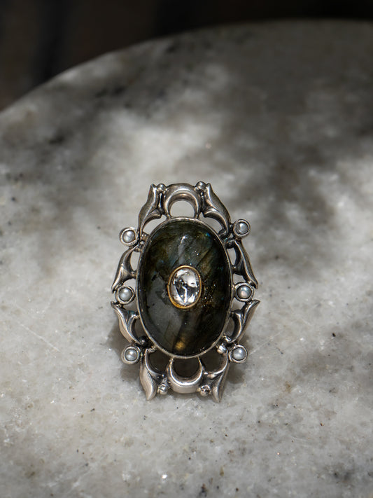 Labradorite Kundan Adjustable Ring