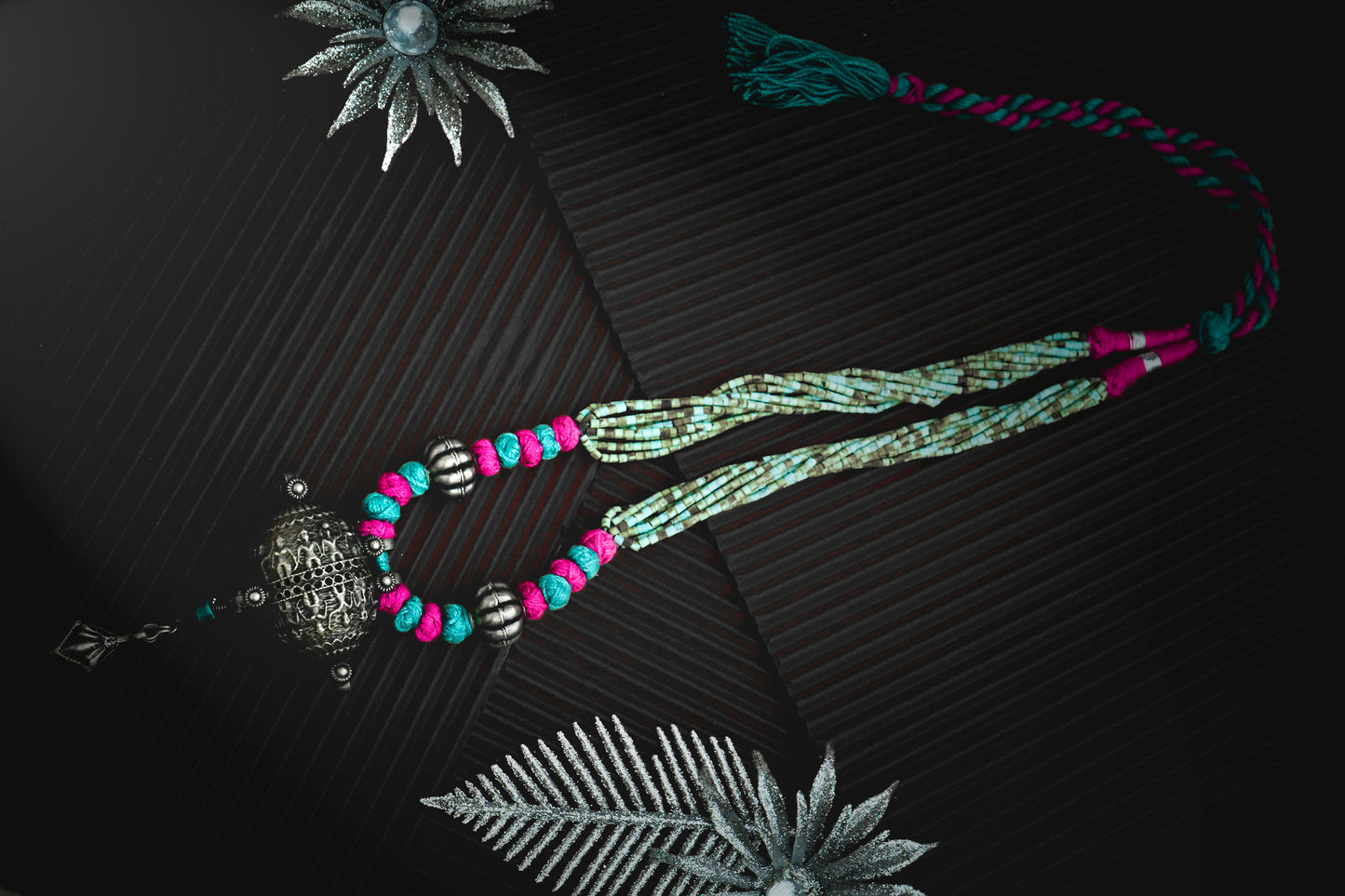 Silver Oxidized Necklace with Turquoise Beads - Neeta Boochra Jewellery