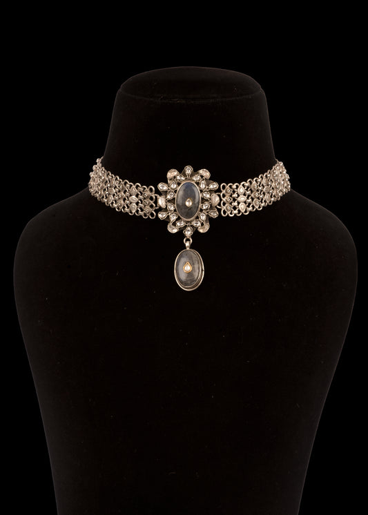 925 Sterling Silver Necklace with Labradorite Stone and Kundan
