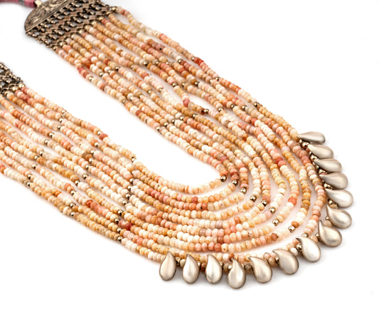 925 Sterling Silver Pink Opal Beaded Necklace