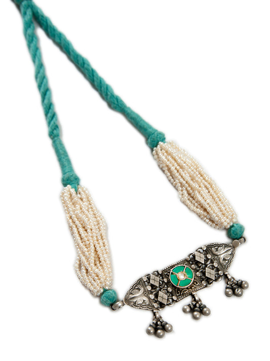 Silver Pearl Turquoise Kundan Choker
