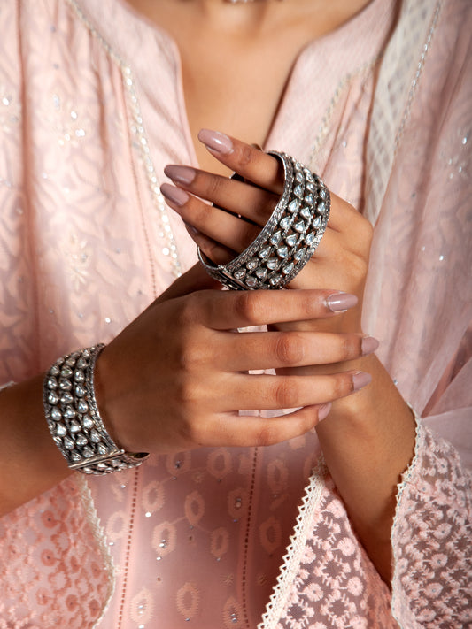 Silver Kundan Statement Bangle