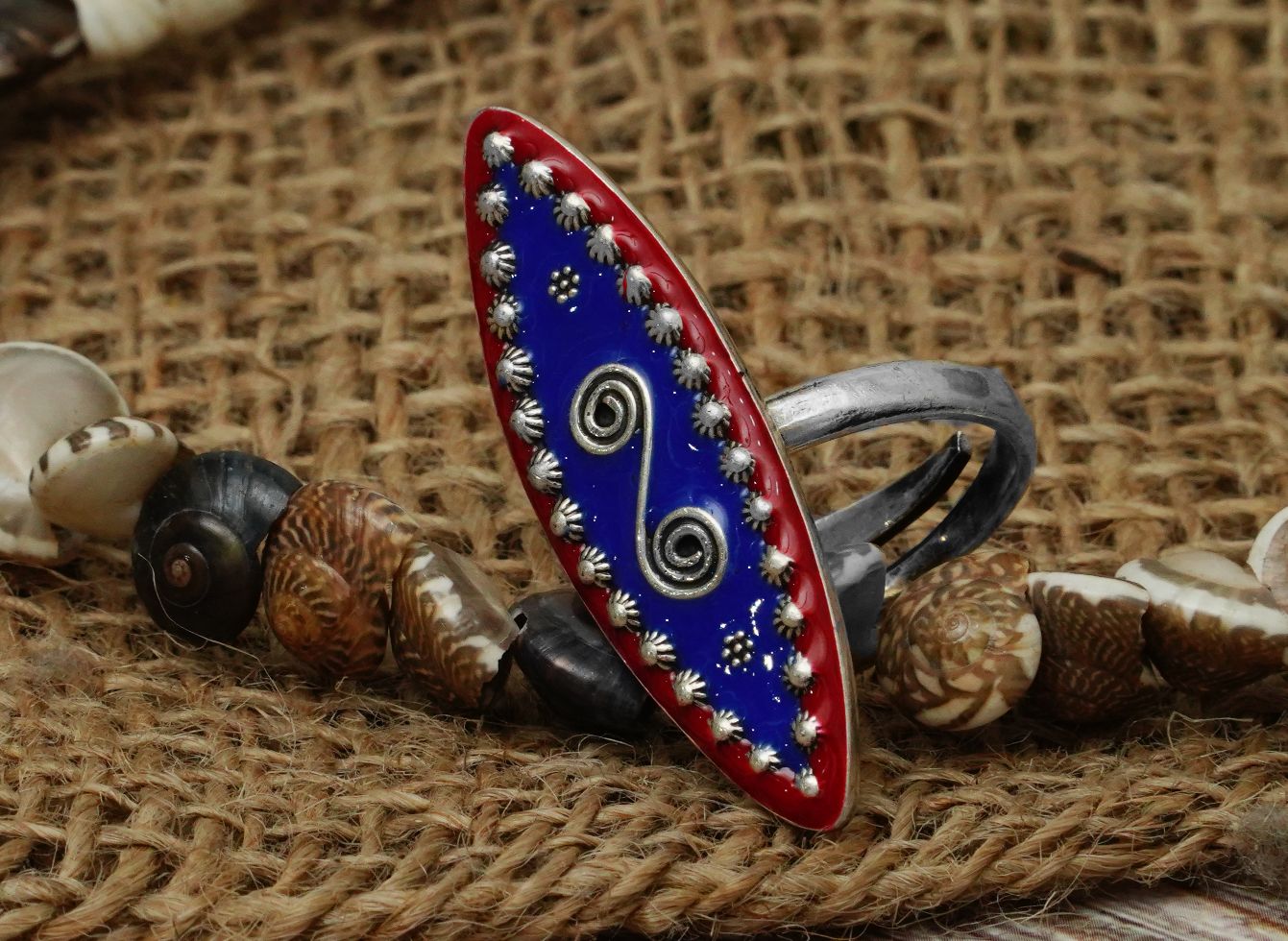 Myriad Blue and Red Long Ring - Neeta Boochra Jewellery