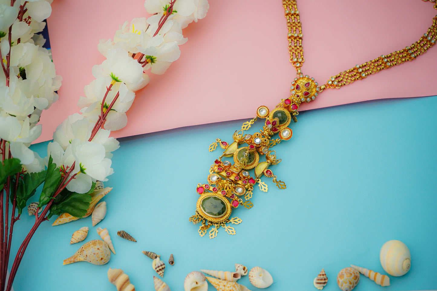 925 Silver Gold Plated Multicolor Kundan Necklace - Neeta Boochra Jewellery