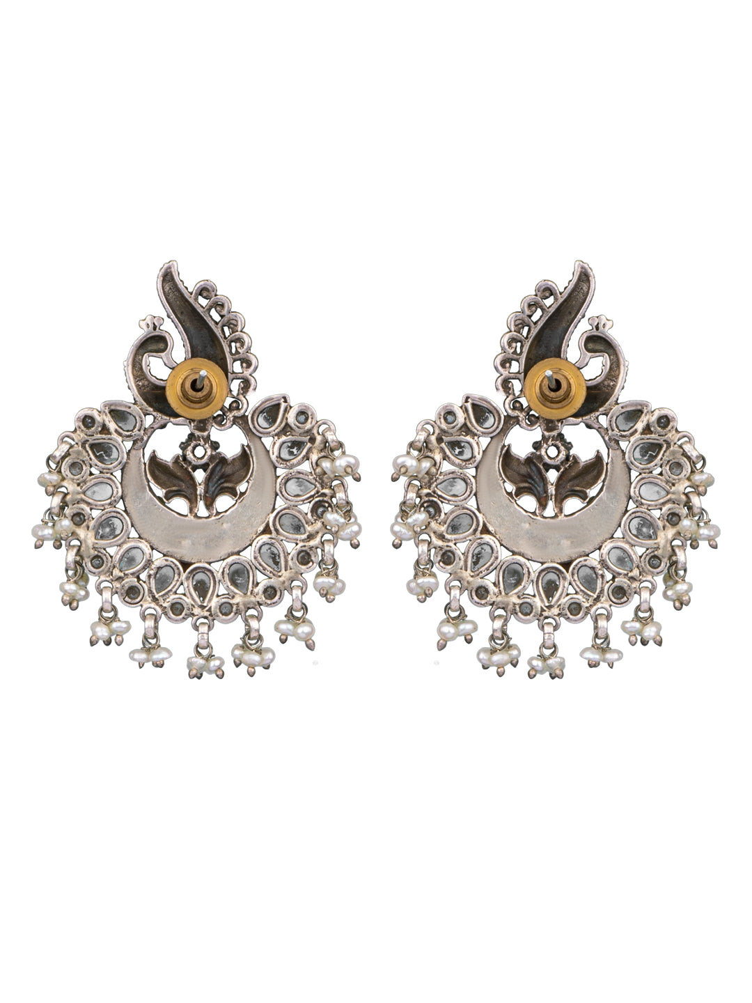 925 Sterling Silver Two Tone Twin Peacock Earrings