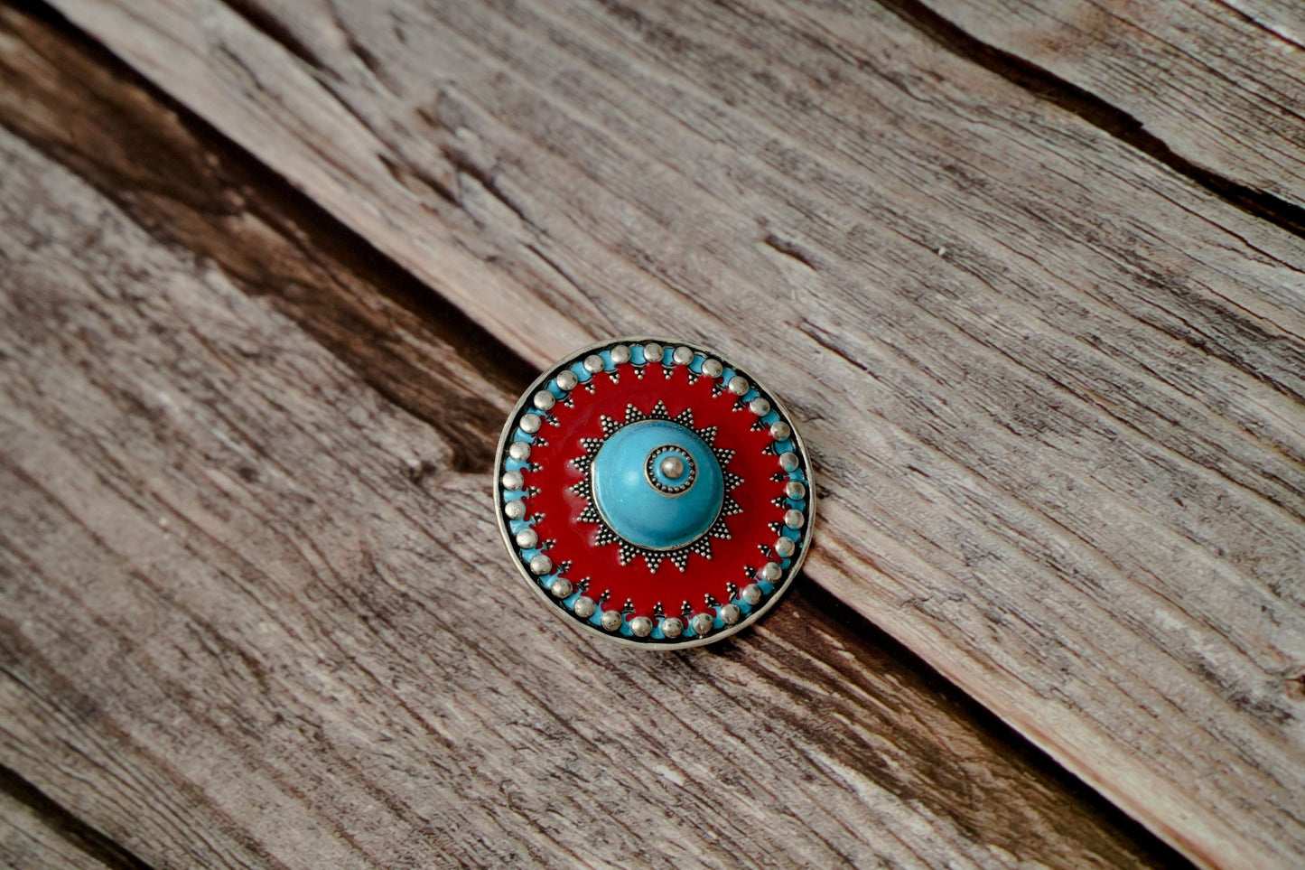 Red and Sky Blue Meenakari Ring - Neeta Boochra Jewellery