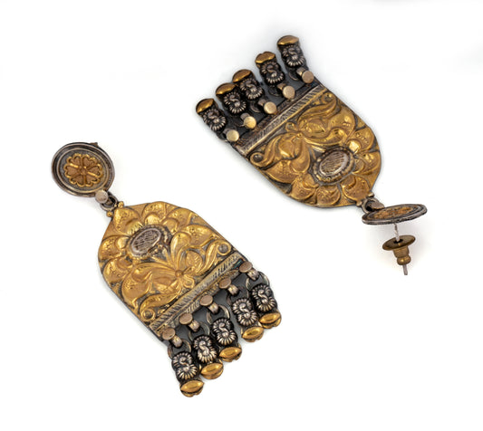 925 Sterling Silver Two Tone Chitai Earrings