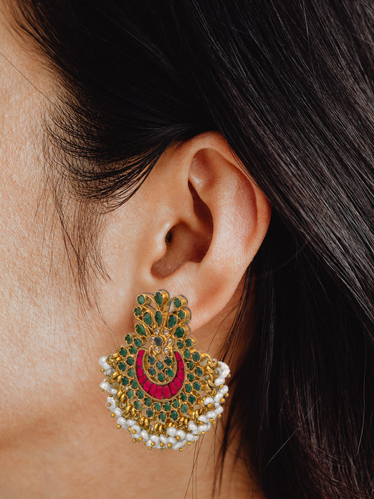 925 Sterling Silver Kundan Chaandbai with Green Onyx and Pearl