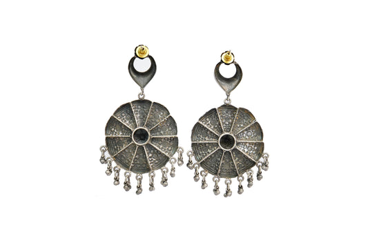Silver Floral Rawa Earrings with Ghungroos - Neeta Boochra Jewellery