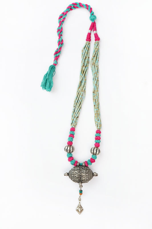 Silver Oxidized Necklace with Turquoise Beads - Neeta Boochra Jewellery