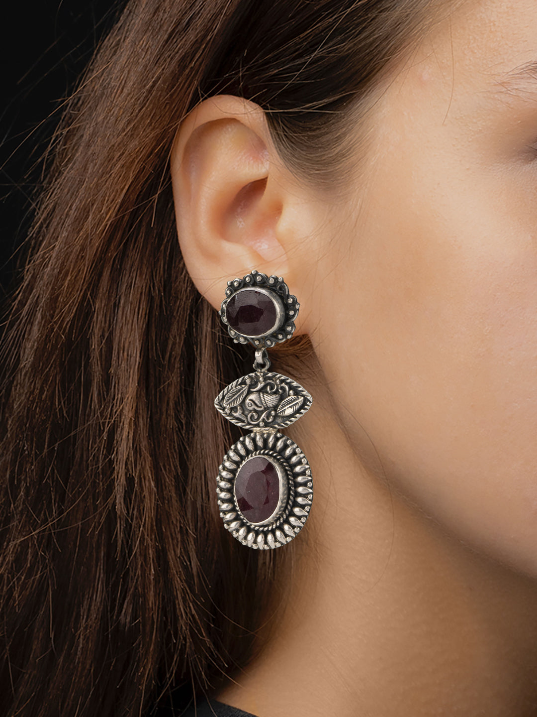 Garnet Oxidized Signature Earrings