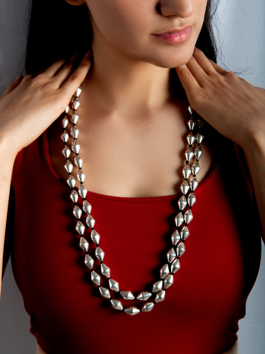 925 Sterling Silver Double Layered Dholki (Size : Small) Necklace
