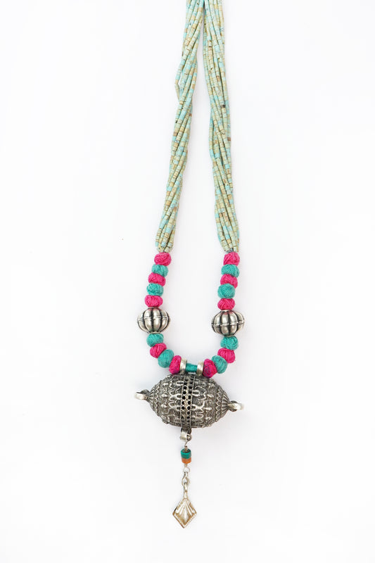 Silver Oxidized Necklace with Turquoise Beads - Neeta Boochra Jewellery