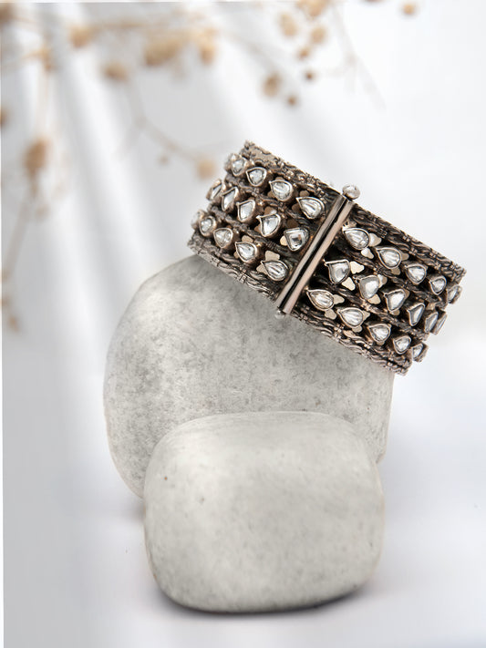 Silver Kundan Statement Bangle