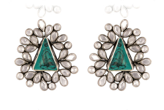 925 Sterling Silver Earrings with Checker and Turquouse Gemstone